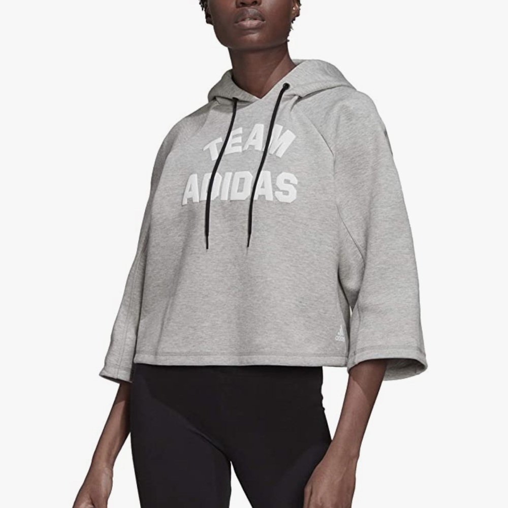 ADIDAS gray womens Cropped Hoodie oversized women size M